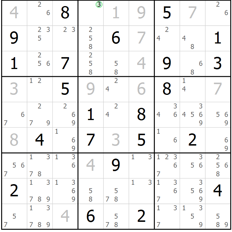 Position des candidats pour la solution de la Gr 14 page 17 du magazine de sudoku Suprême n° 034