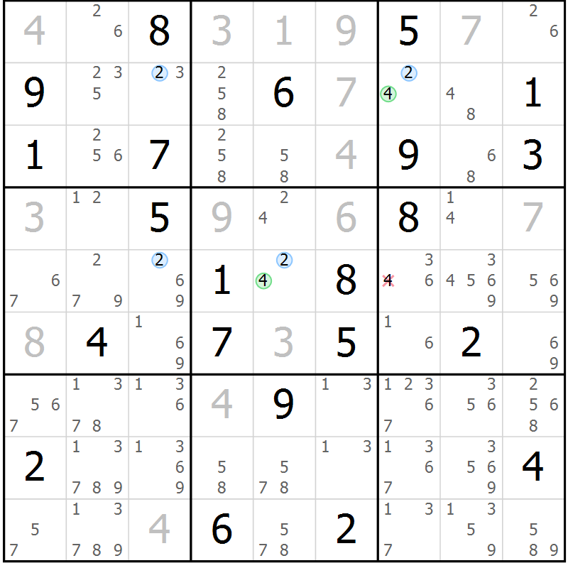 Position des candidats pour la solution de la Gr 14 page 17 du magazine de sudoku Suprême n° 034