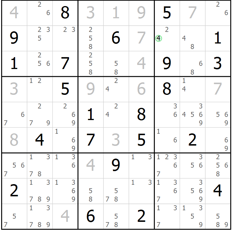 Position des candidats pour la solution de la Gr 14 page 17 du magazine de sudoku Suprême n° 034