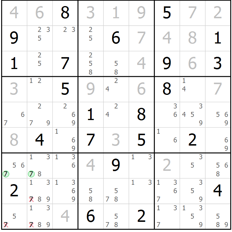 Position des candidats pour la solution de la Gr 14 page 17 du magazine de sudoku Suprême n° 034
