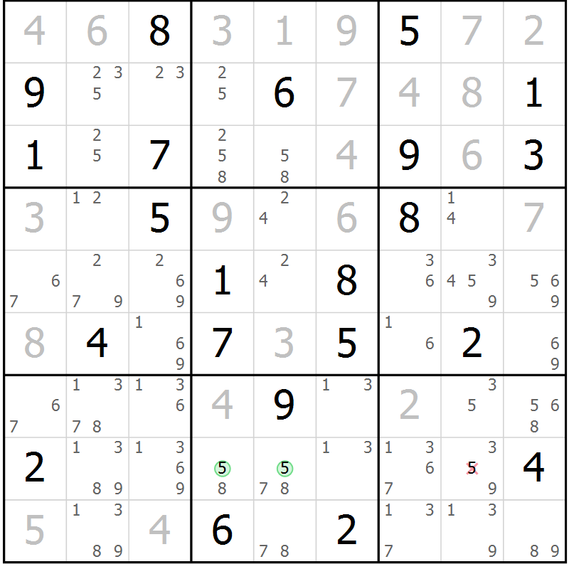Position des candidats pour la solution de la Gr 14 page 17 du magazine de sudoku Suprême n° 034