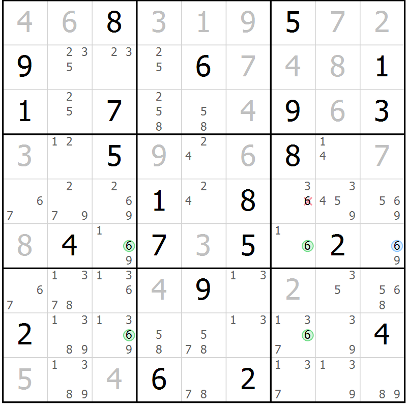 Position des candidats pour la solution de la Gr 14 page 17 du magazine de sudoku Suprême n° 034