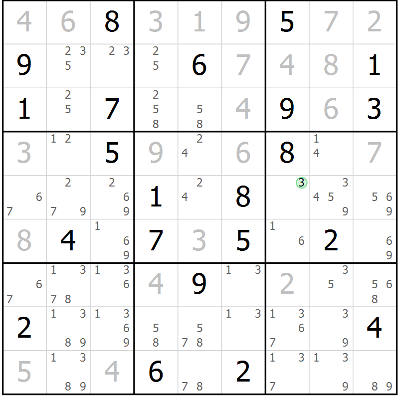 Position des candidats pour la solution de la Gr 14 page 17 du magazine de sudoku Suprême n° 034