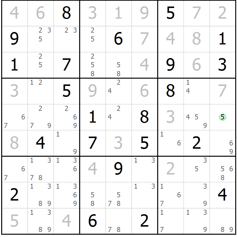 Position des candidats pour la solution de la Gr 14 page 17 du magazine de sudoku Suprême n° 034