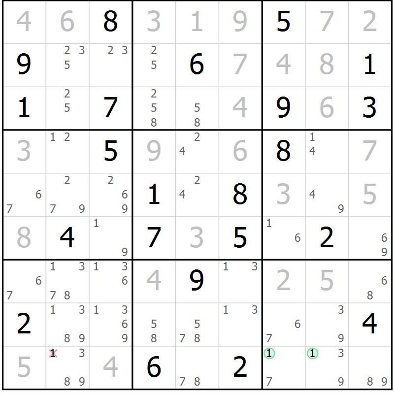 Position des candidats pour la solution de la Gr 14 page 17 du magazine de sudoku Suprême n° 034