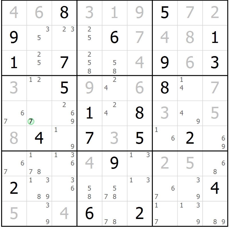 Position des candidats pour la solution de la Gr 14 page 17 du magazine de sudoku Suprême n° 034