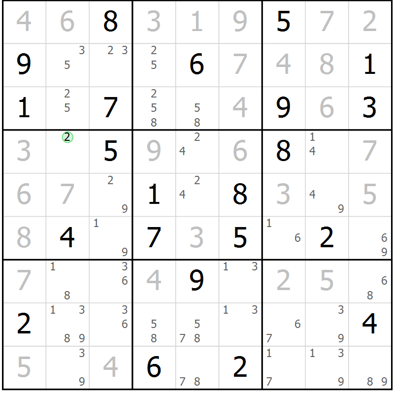 Position des candidats pour la solution de la Gr 14 page 17 du magazine de sudoku Suprême n° 034