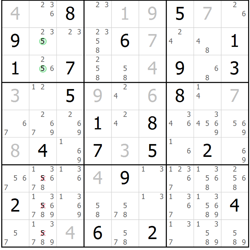 Position des candidats pour la solution de la Gr 14 page 17 du magazine de sudoku Suprême n° 034