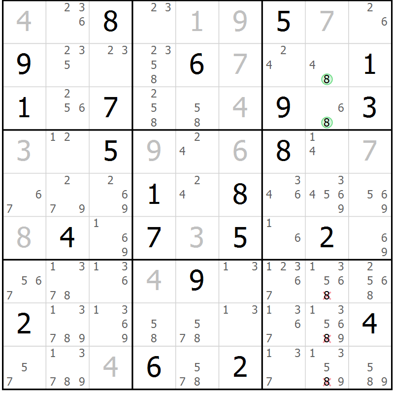 Position des candidats pour la solution de la Gr 14 page 17 du magazine de sudoku Suprême n° 034