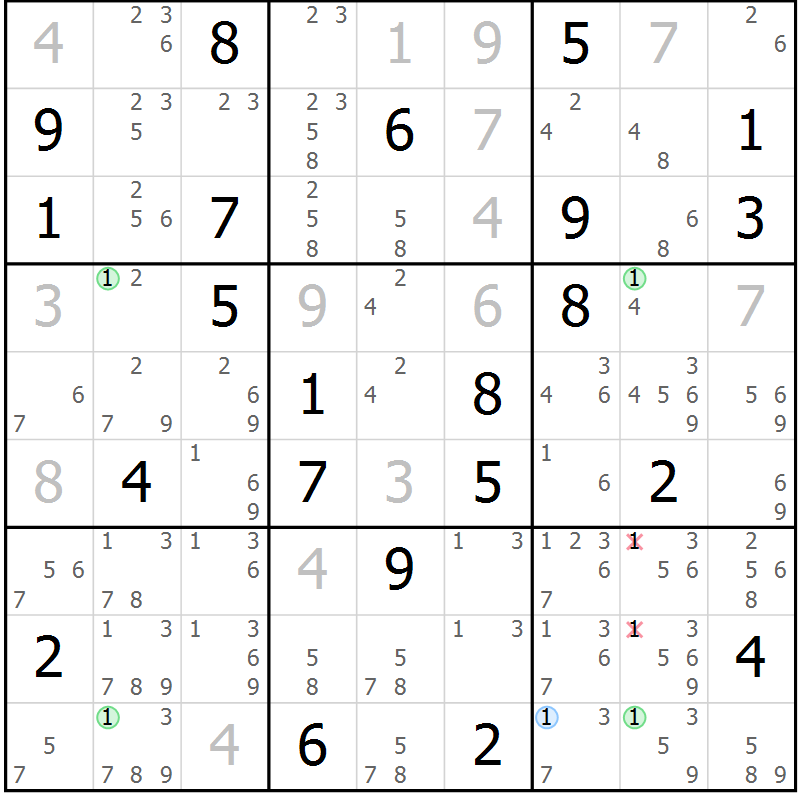 Position des candidats pour la solution de la Gr 14 page 17 du magazine de sudoku Suprême n° 034