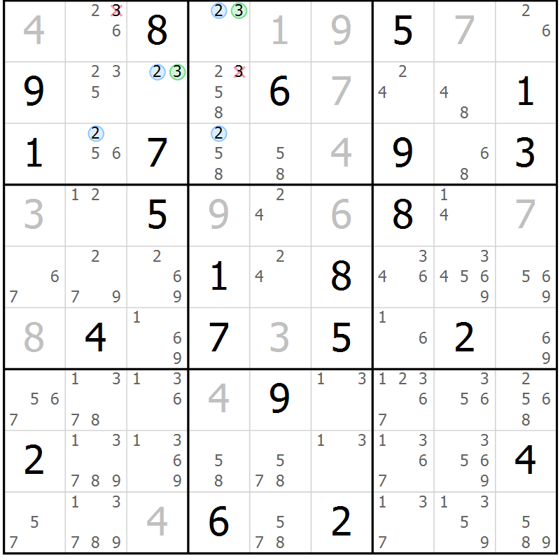 Position des candidats pour la solution de la Gr 14 page 17 du magazine de sudoku Suprême n° 034