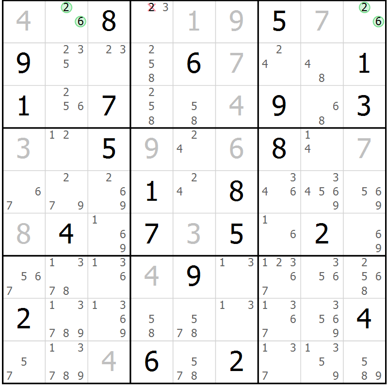 Position des candidats pour la solution de la Gr 14 page 17 du magazine de sudoku Suprême n° 034