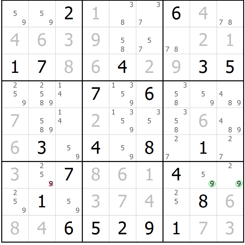 Position des candidats pour la solution de la Gr 15 page 18 du magazine de sudoku Suprême n° 034