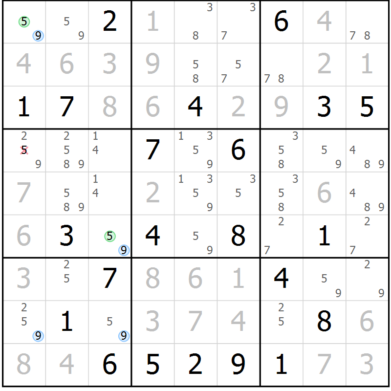 Position des candidats pour la solution de la Gr 15 page 18 du magazine de sudoku Suprême n° 034