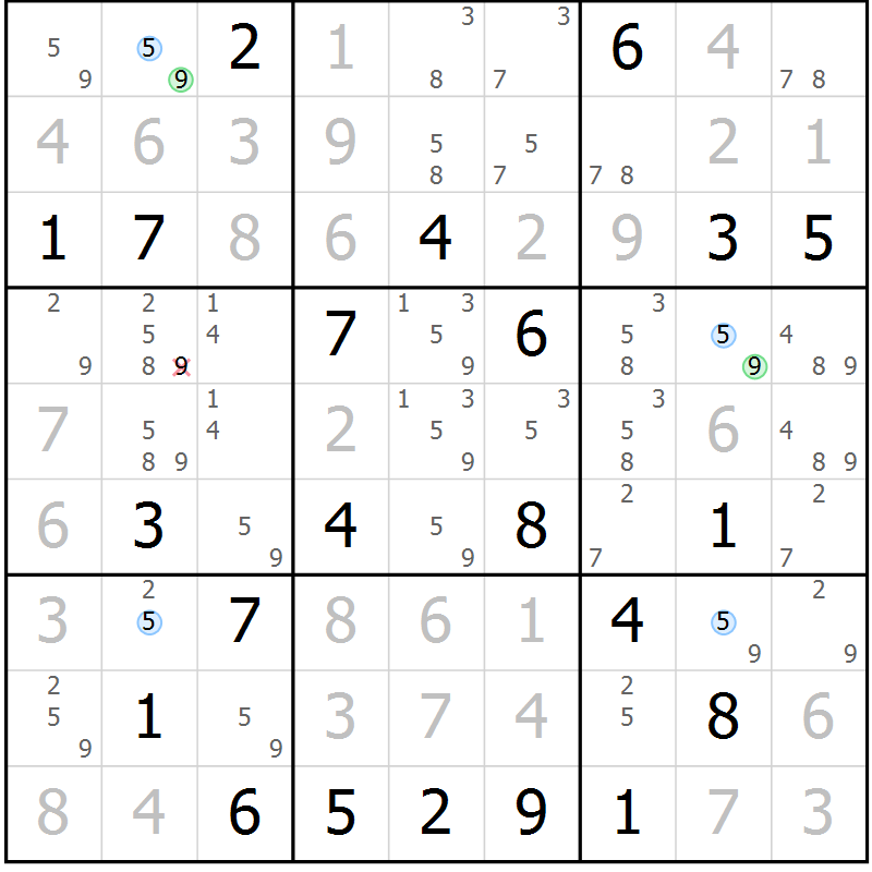 Position des candidats pour la solution de la Gr 15 page 18 du magazine de sudoku Suprême n° 034