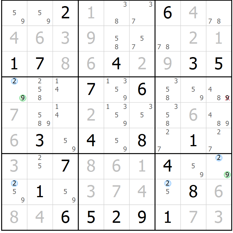 Position des candidats pour la solution de la Gr 15 page 18 du magazine de sudoku Suprême n° 034