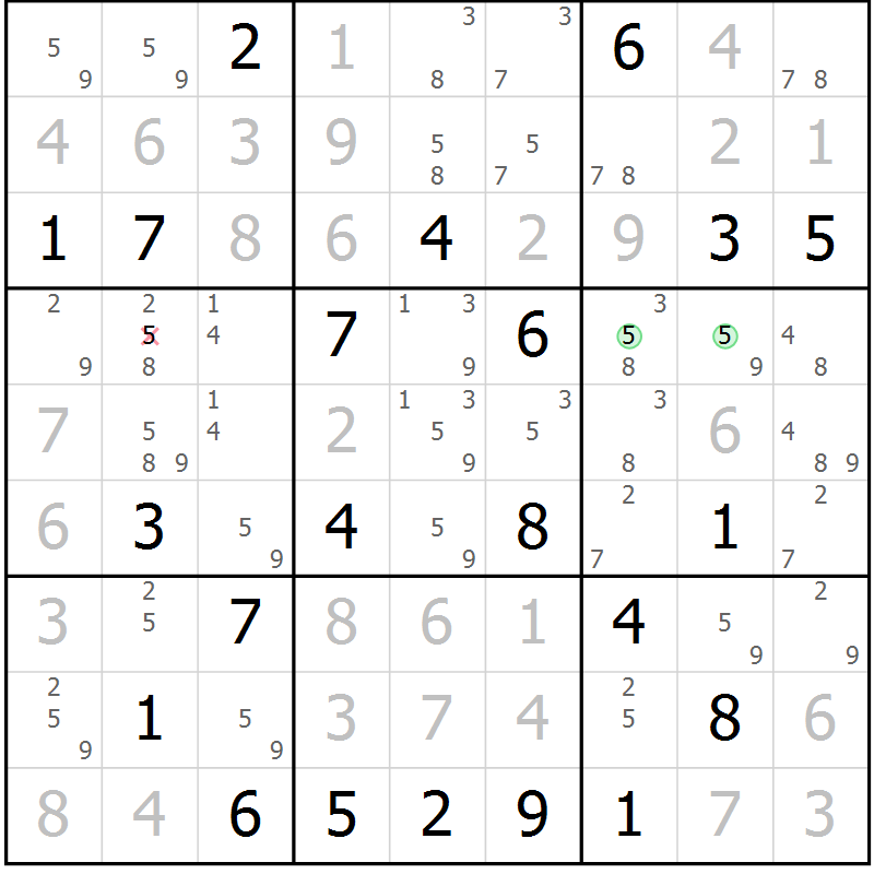 Position des candidats pour la solution de la Gr 15 page 18 du magazine de sudoku Suprême n° 034