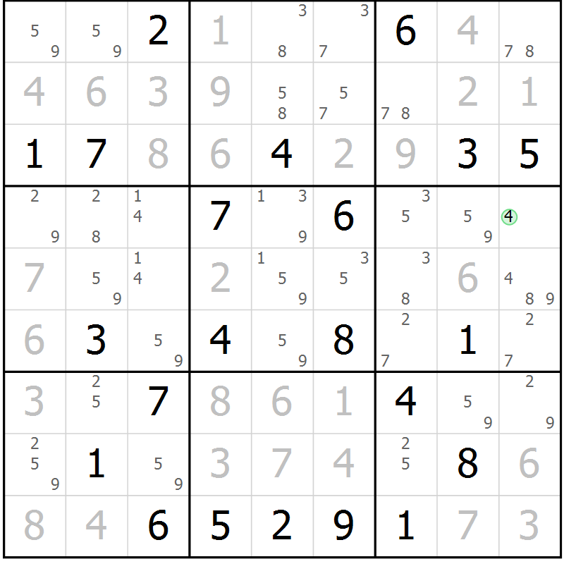 Position des candidats pour la solution de la Gr 15 page 18 du magazine de sudoku Suprême n° 034