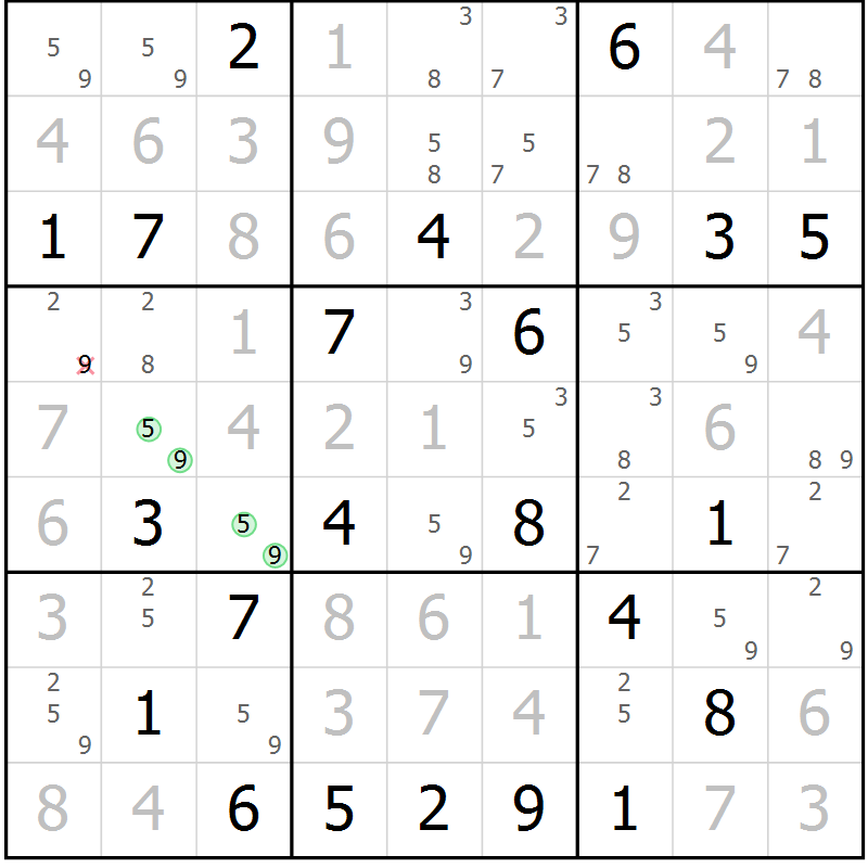 Position des candidats pour la solution de la Gr 15 page 18 du magazine de sudoku Suprême n° 034