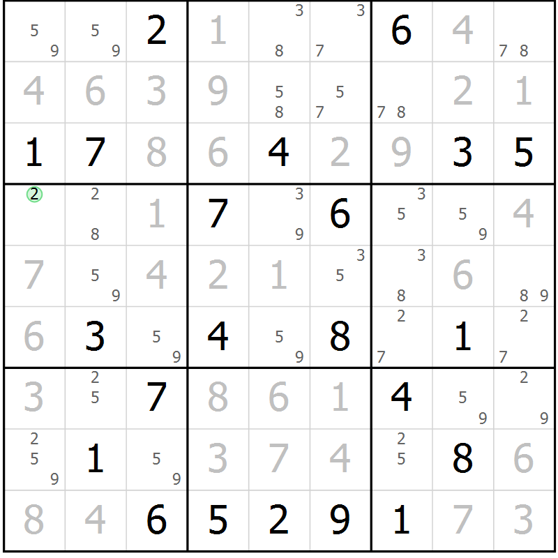 Position des candidats pour la solution de la Gr 15 page 18 du magazine de sudoku Suprême n° 034