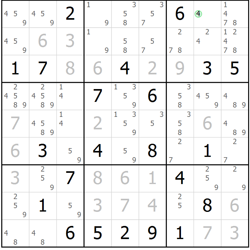 Position des candidats pour la solution de la Gr 15 page 18 du magazine de sudoku Suprême n° 034