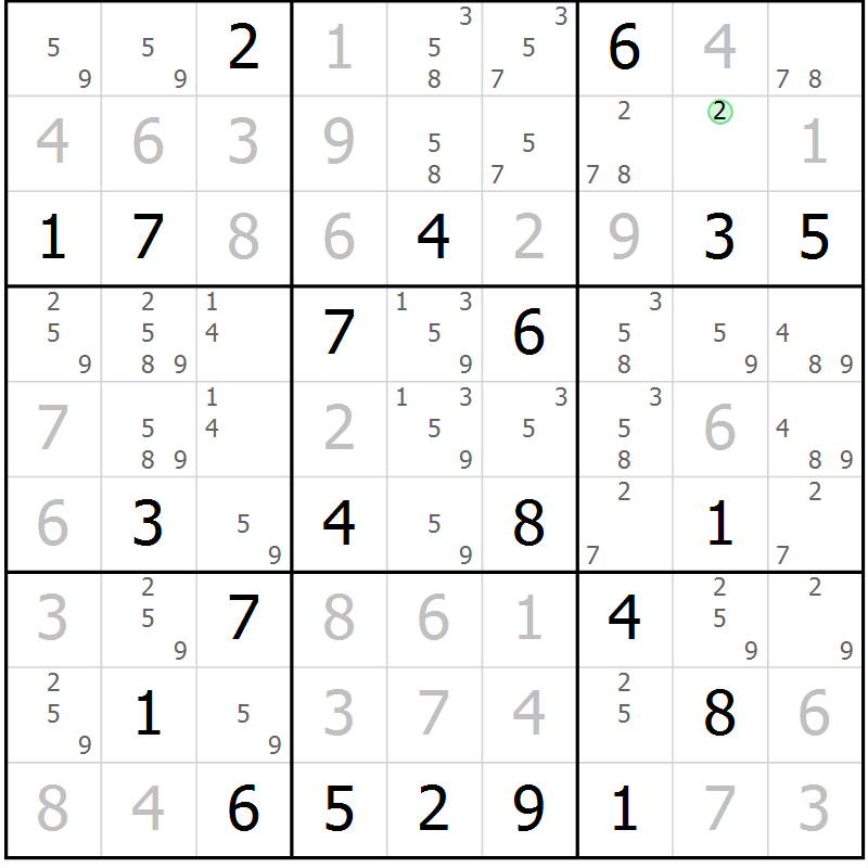 Position des candidats pour la solution de la Gr 15 page 18 du magazine de sudoku Suprême n° 034
