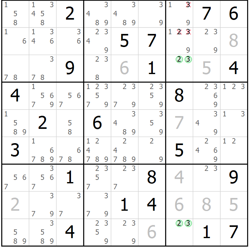 Position des candidats pour la solution de la Gr 16 page 19 du magazine de sudoku Suprême n° 034