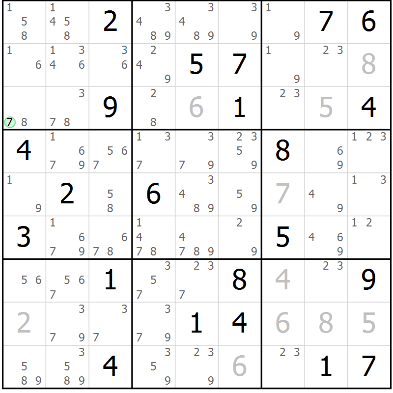 Position des candidats pour la solution de la Gr 16 page 19 du magazine de sudoku Suprême n° 034