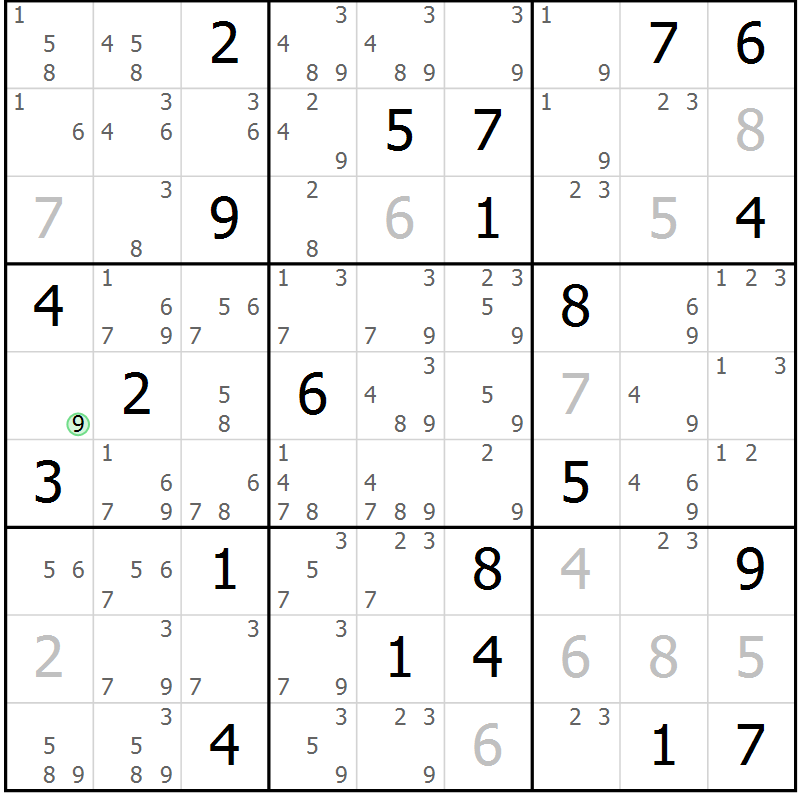 Position des candidats pour la solution de la Gr 16 page 19 du magazine de sudoku Suprême n° 034