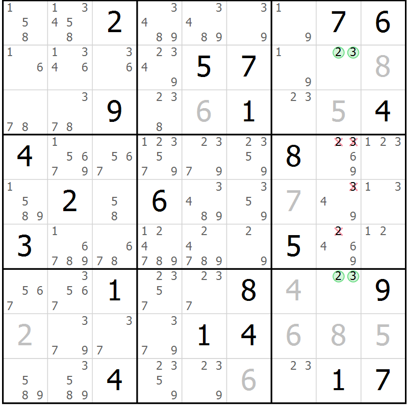 Position des candidats pour la solution de la Gr 16 page 19 du magazine de sudoku Suprême n° 034