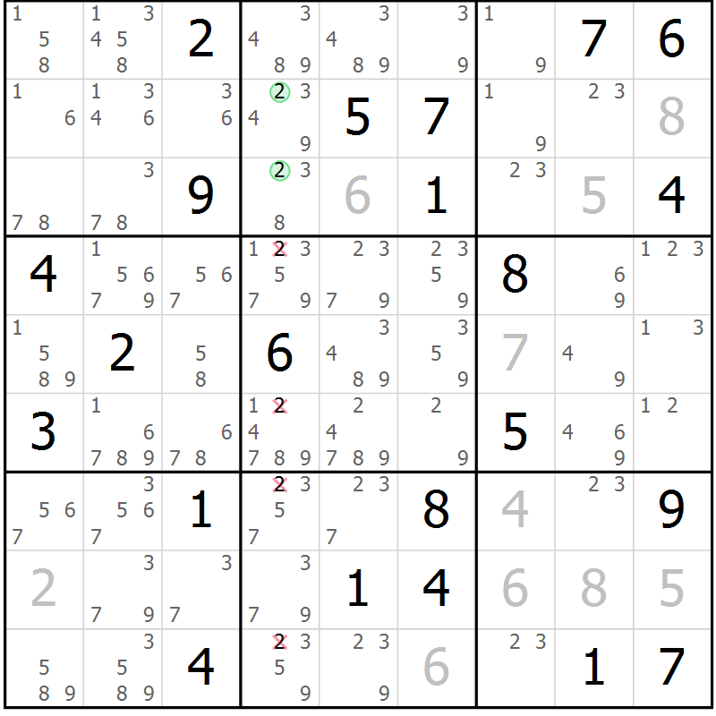 Position des candidats pour la solution de la Gr 16 page 19 du magazine de sudoku Suprême n° 034