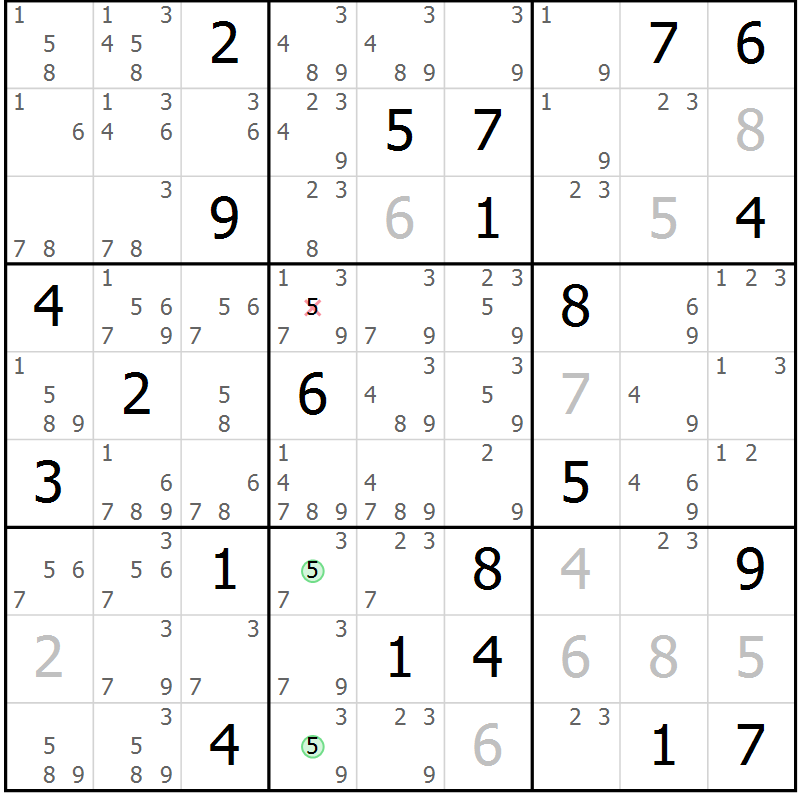 Position des candidats pour la solution de la Gr 16 page 19 du magazine de sudoku Suprême n° 034