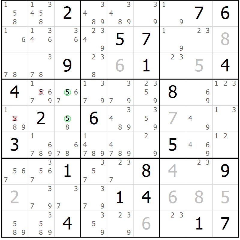 Position des candidats pour la solution de la Gr 16 page 19 du magazine de sudoku Suprême n° 034