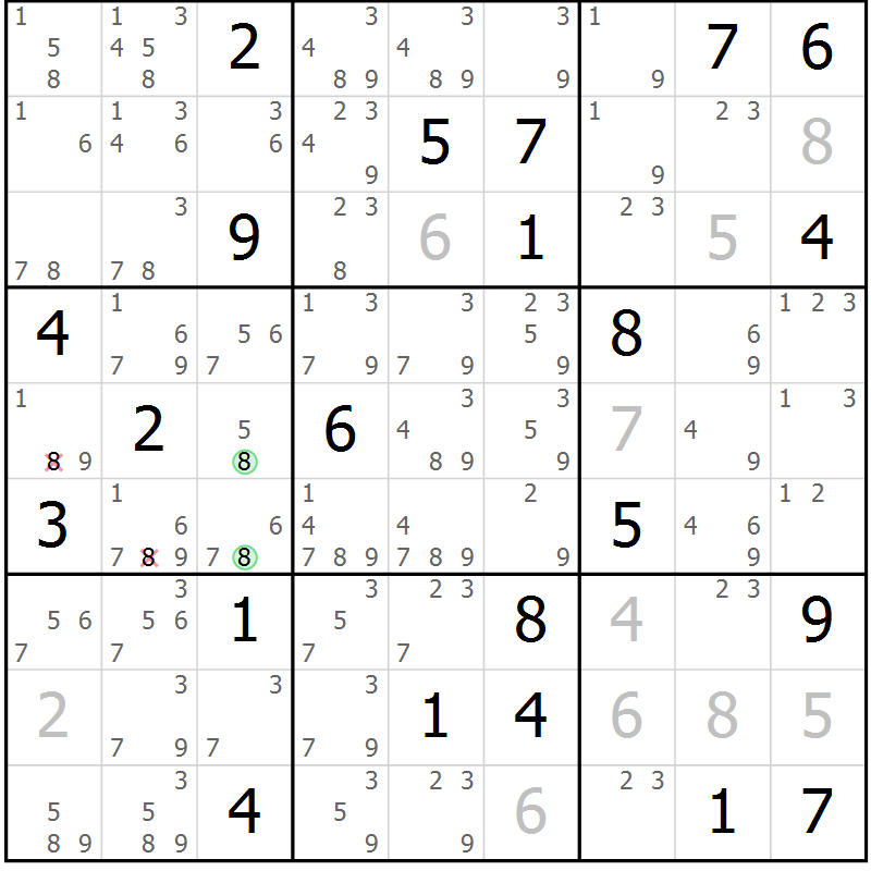 Position des candidats pour la solution de la Gr 16 page 19 du magazine de sudoku Suprême n° 034