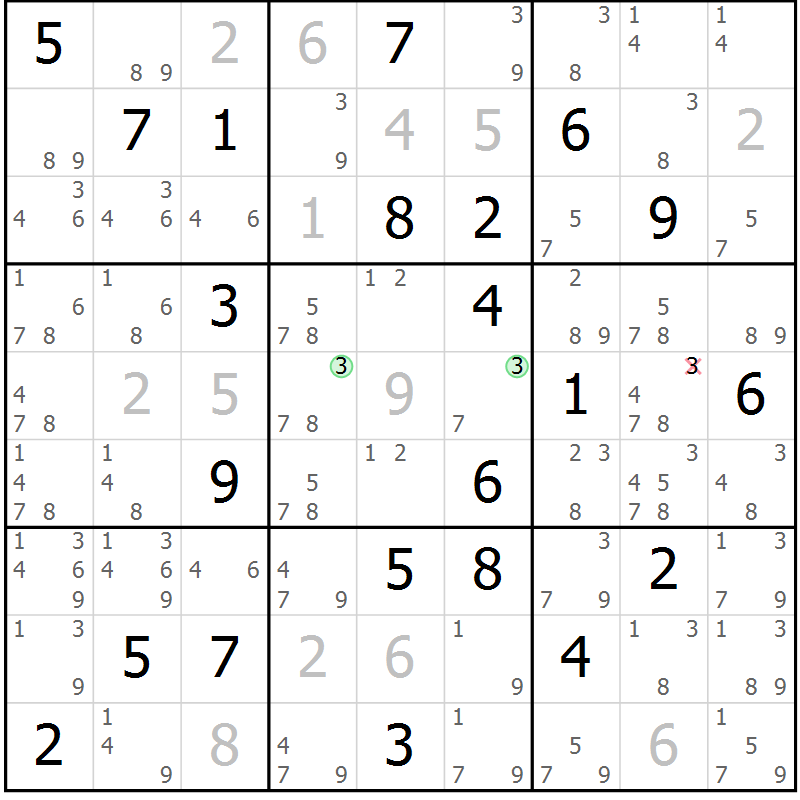 Position des candidats pour la solution de la Gr 17 page 20 du magazine de sudoku Suprême n° 034