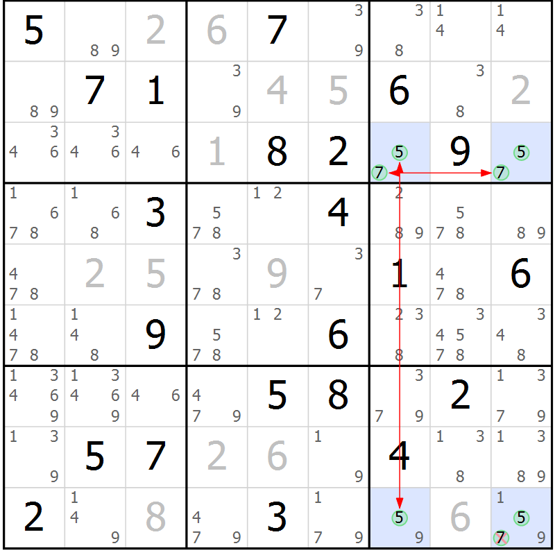 Position des candidats pour la solution de la Gr 17 page 20 du magazine de sudoku Suprême n° 034