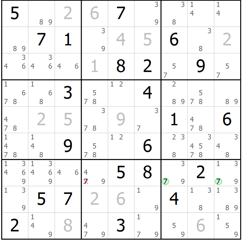 Position des candidats pour la solution de la Gr 17 page 20 du magazine de sudoku Suprême n° 034
