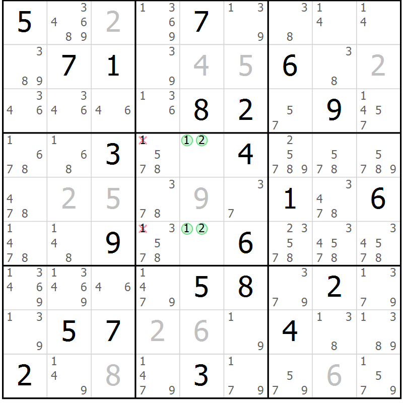 Position des candidats pour la solution de la Gr 17 page 20 du magazine de sudoku Suprême n° 034