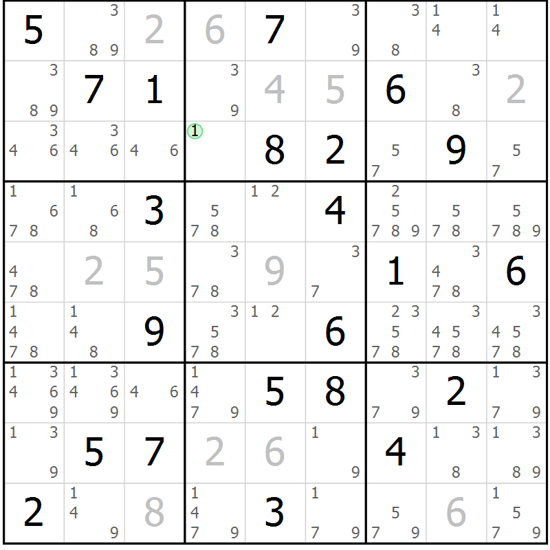 Position des candidats pour la solution de la Gr 17 page 20 du magazine de sudoku Suprême n° 034
