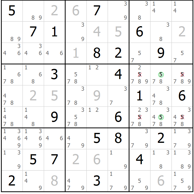 Position des candidats pour la solution de la Gr 17 page 20 du magazine de sudoku Suprême n° 034