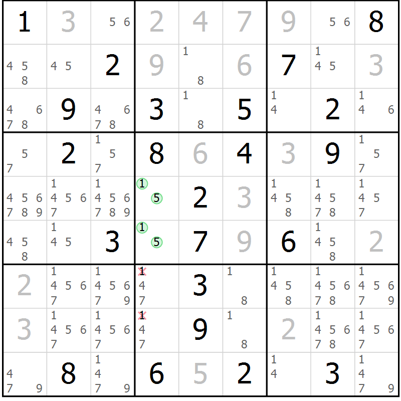 Position des candidats pour la solution de la Gr 18 page 21 du magazine de sudoku Suprême n° 034