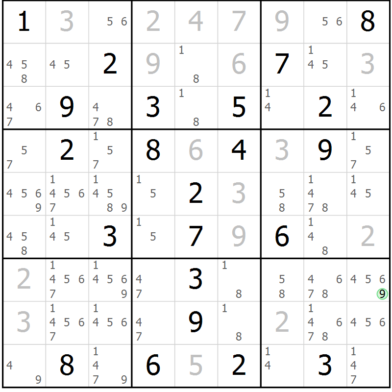 Position des candidats pour la solution de la Gr 18 page 21 du magazine de sudoku Suprême n° 034