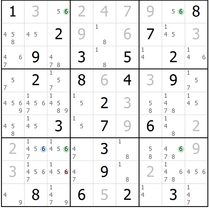 Position des candidats pour la solution de la Gr 18 page 21 du magazine de sudoku Suprême n° 034