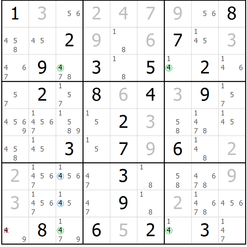 Position des candidats pour la solution de la Gr 18 page 21 du magazine de sudoku Suprême n° 034