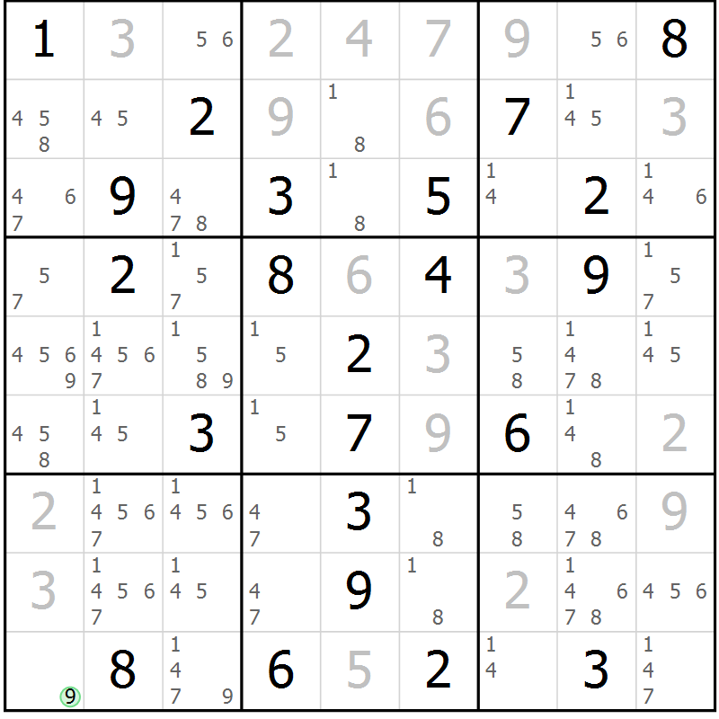 Position des candidats pour la solution de la Gr 18 page 21 du magazine de sudoku Suprême n° 034