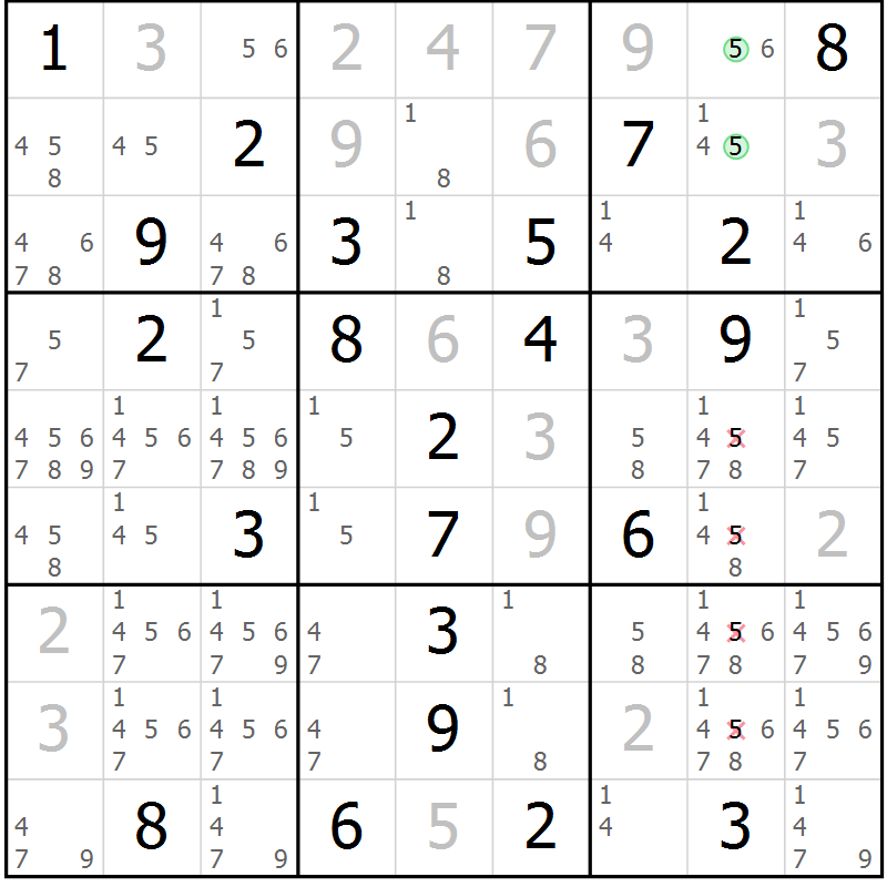 Position des candidats pour la solution de la Gr 18 page 21 du magazine de sudoku Suprême n° 034