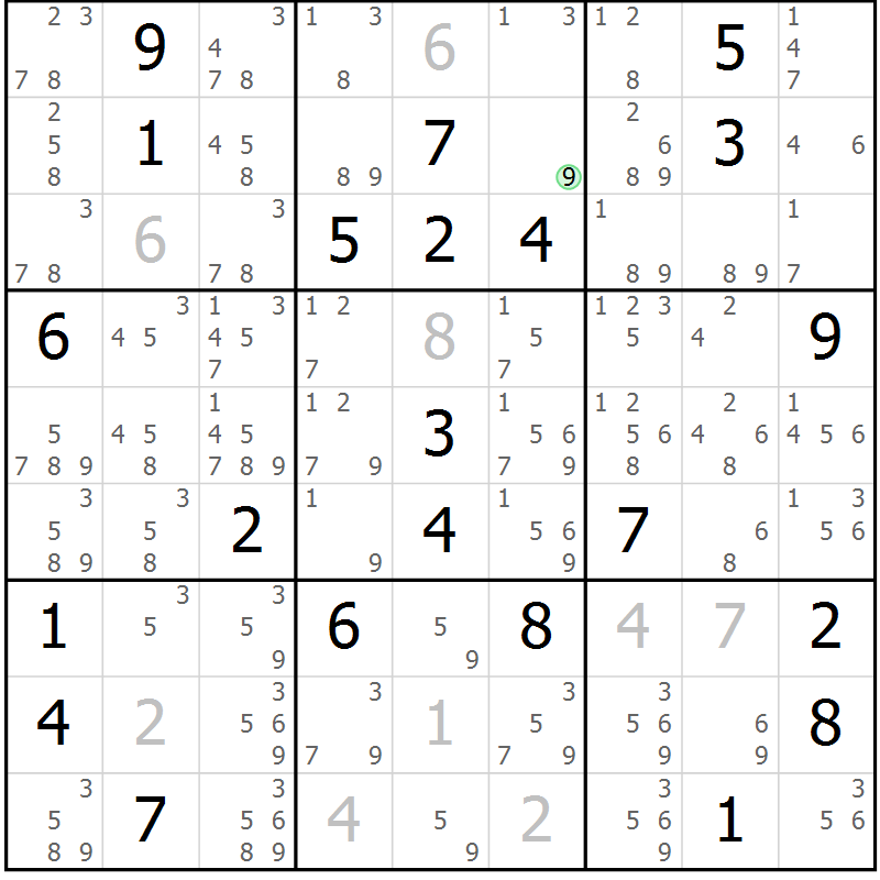 Position des candidats pour la solution de la Gr 19 page 22 du magazine de sudoku Suprême n° 034