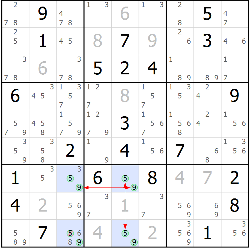 Position des candidats pour la solution de la Gr 19 page 22 du magazine de sudoku Suprême n° 034