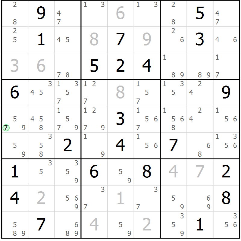 Position des candidats pour la solution de la Gr 19 page 22 du magazine de sudoku Suprême n° 034