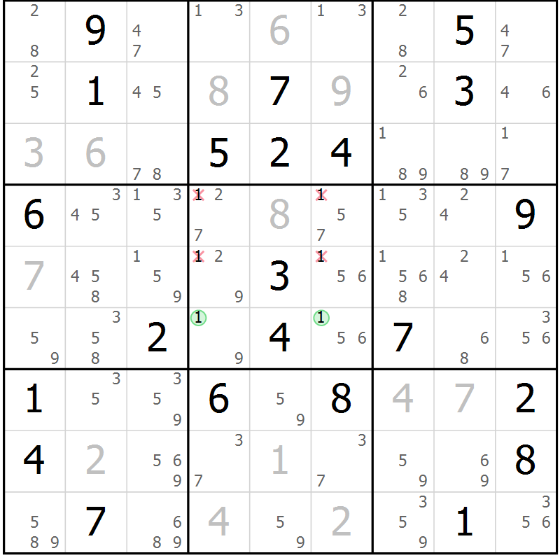 Position des candidats pour la solution de la Gr 19 page 22 du magazine de sudoku Suprême n° 034